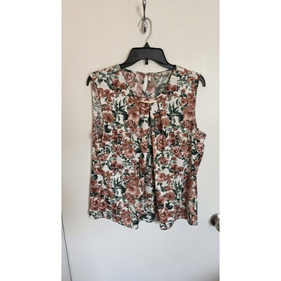 ELLEN WEAVER Blouse WOMENS SIZE 1X Sleeveless Round Neck Floral Summer Resort - Picture 1 of 7